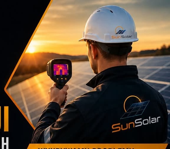 Technik Sun Solar podczas przeglądu instalacji fotowoltaicznej